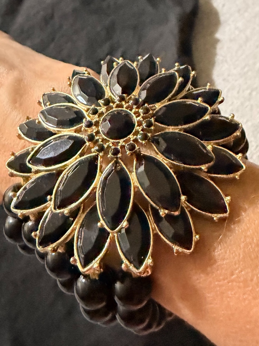 Black Floral Statement Bracelet - Women Jewelry
